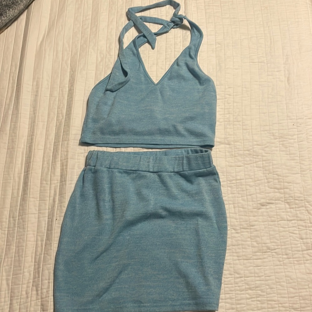 2 piece halter crop top with skirt